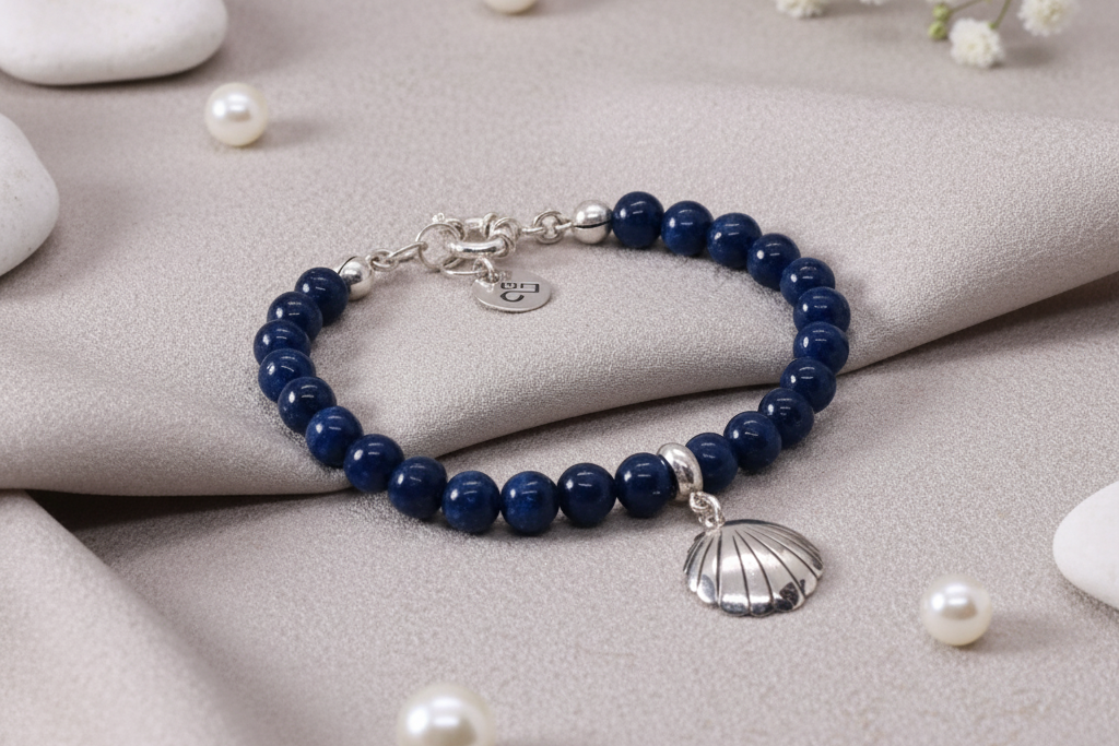 Pulsera Mar Profundo | Amazonita y Dije Conchita en Plata 950
