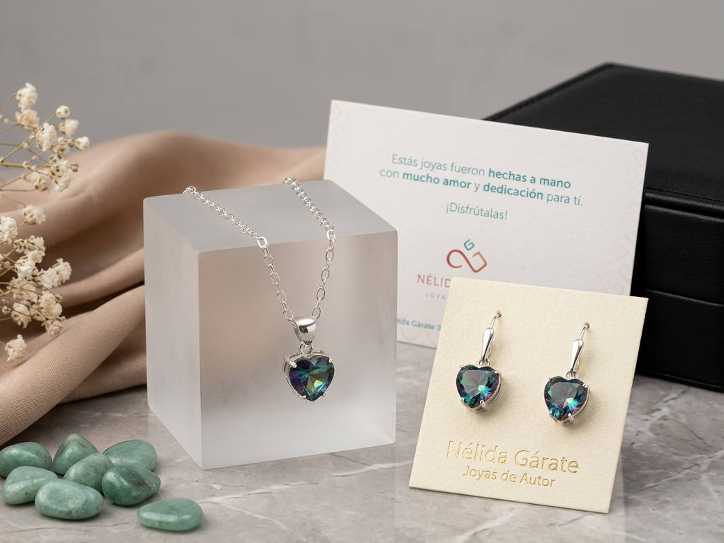 Set Corazón Místico Azul | Collar y Aretes en Plata 950