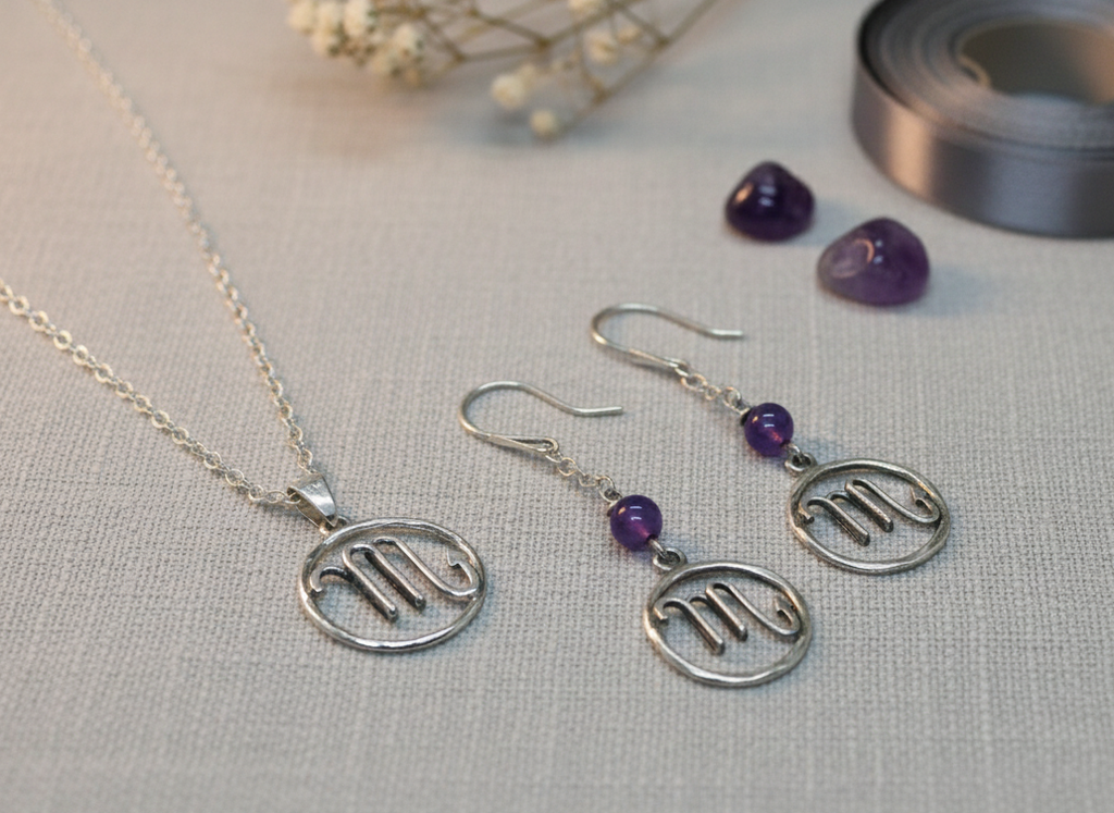 Set Zodiacal Collar y Aretes con Piedra Natural