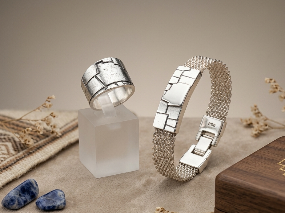 Set Piedra de los 12 Ángulos | Anillo y Brazalete en Plata 950
