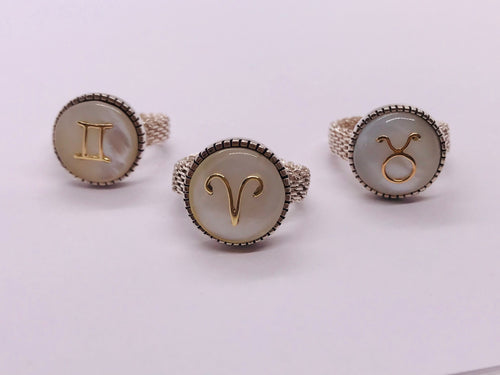 Anillo Zodiacal Nácar y Oro 18k | Plata 950
