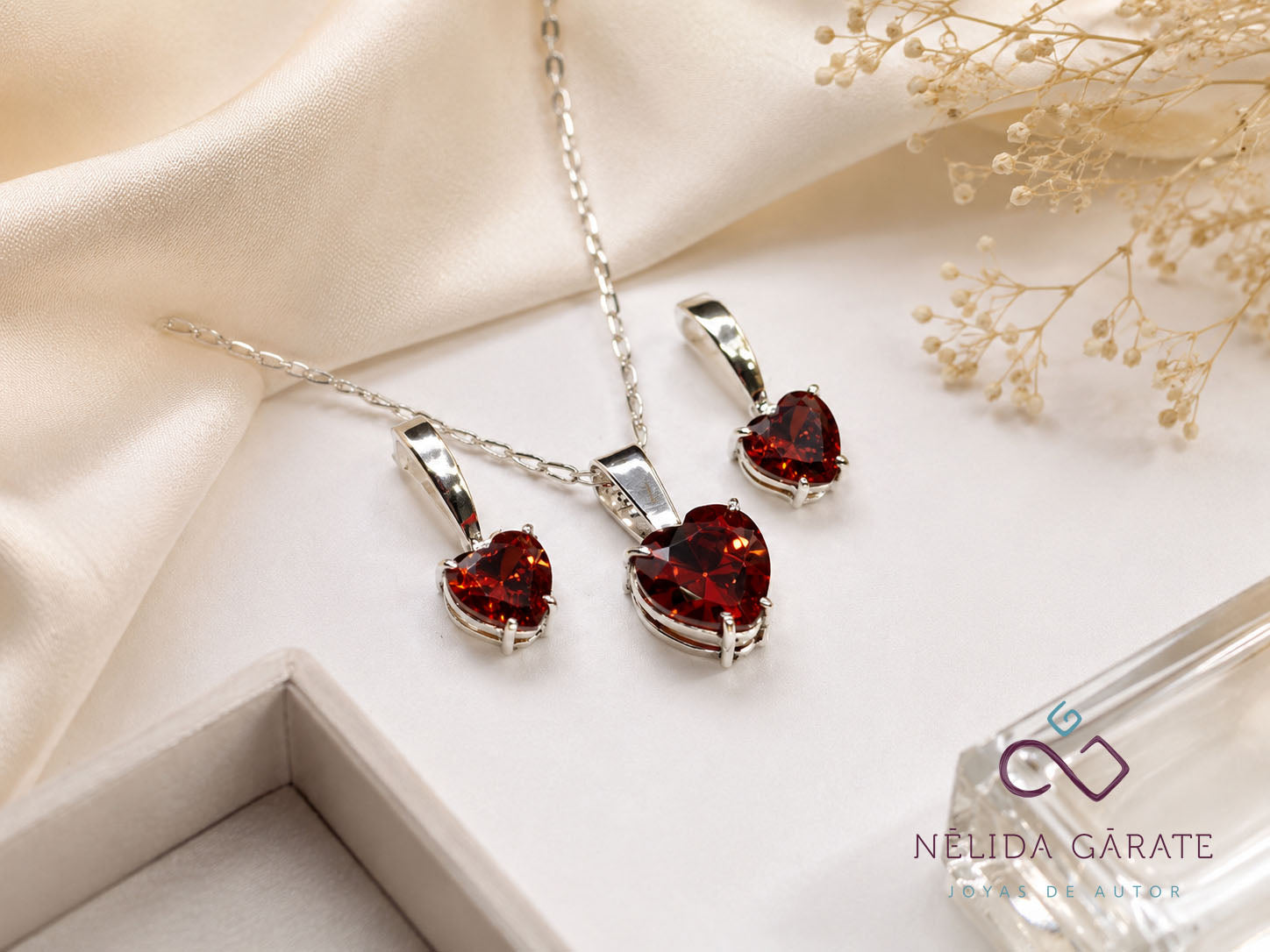 Set Corazón Circón Rubí – Plata 950