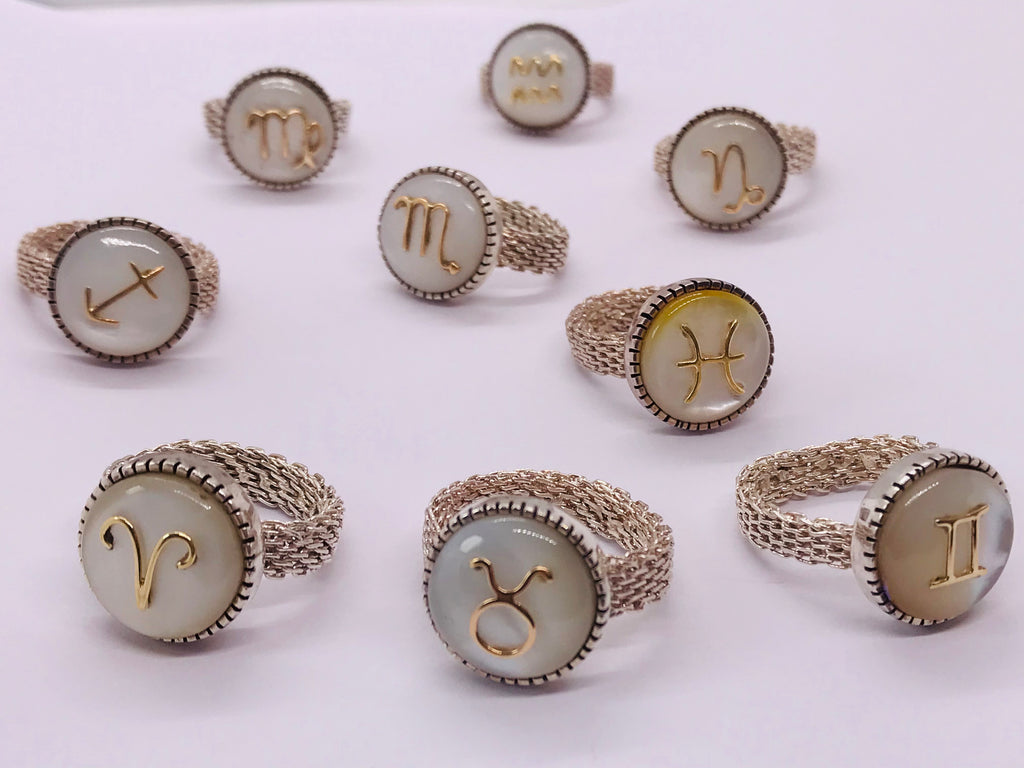 Anillo Zodiacal Nácar y Oro 18k | Plata 950